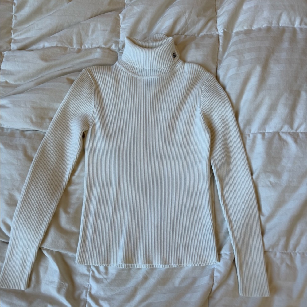 Ralph Lauren Cream Ribbed Turtleneck Sweater